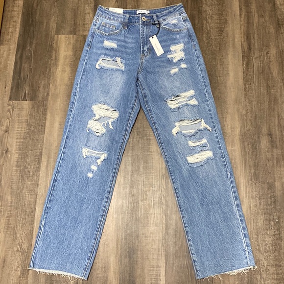 Rue21 baggy distressed raw hemmed straight leg jeans - Picture 2 of 5